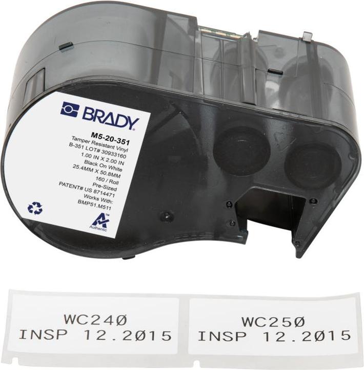 Immagine prodotto Brady M5-20-351, vinile a prova di falsificazione, 25,40 x 50,80 mm, nero su bianco (160 E.)