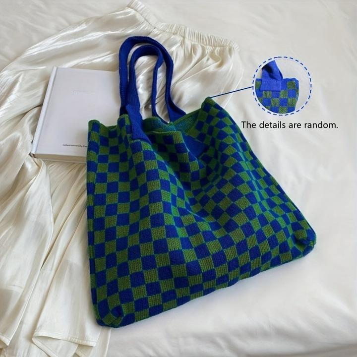 Immagine prodotto Only-Bags.Store Borsa a tracolla a maglia a quadri, borsa a tracolla con motivo a quadri di tendenza, borsa a mano