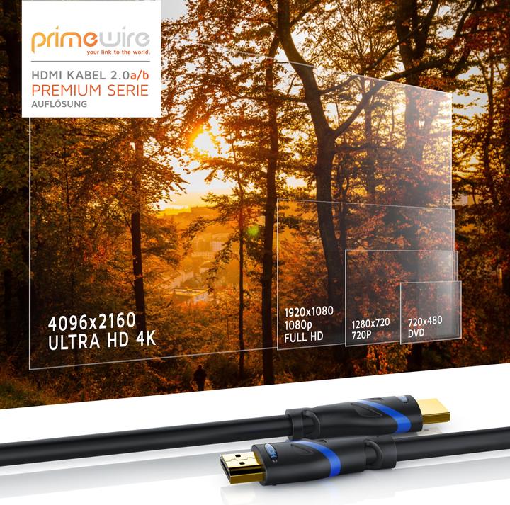 Actual product image Primewire HDMI cable 2.0b - 4k 60Hz Ultra HD - Ethernet Highspeed - Full HD - 3D - ARC - 3 x shielded (1 m, HDMI)