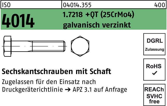 Produktbild Sechskantschraube ISO 4014 m.Schaft M 30 x 150 1.7218 +QT (25CrMo4) galvanisch verzinkt (1 Schrauben pro Stück)