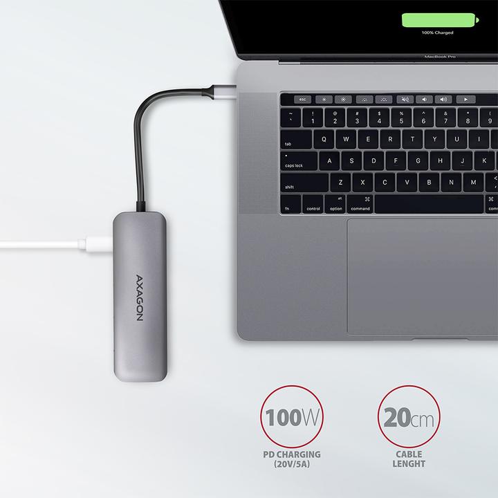 Produktbild Axagon HMC-5 USB-C-Hub, 2x USB-A, HDMI, 2x USB-C 3.2 Gen 1, 1x SD, 1x microSD (USB-C, 2 Ports)