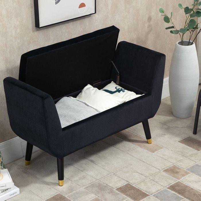 Actual product image Swisshandel24 Luxury bench Upholstered bench with storage space Armrests Chest bench Velvety polyester rubberwood (107 cm)
