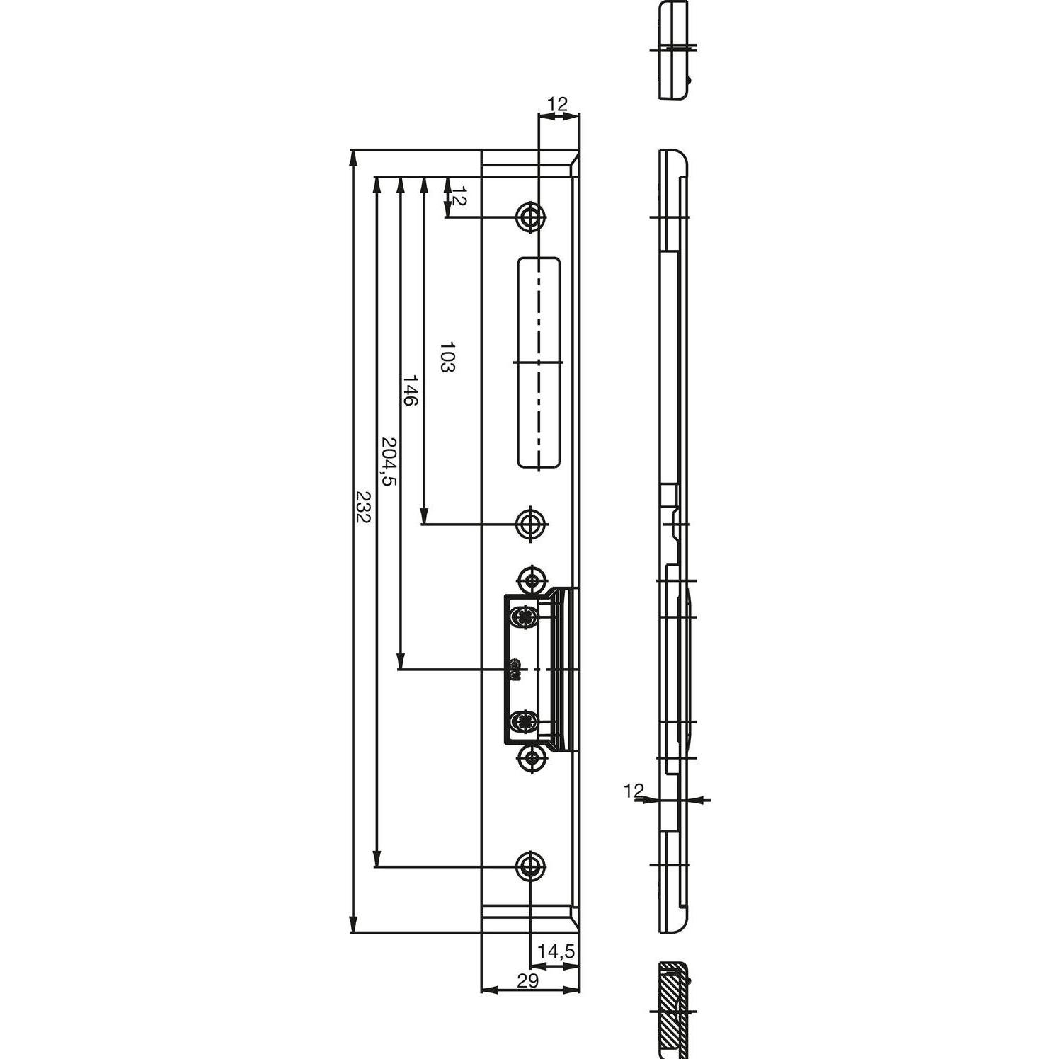 GU, Türbeschlag + Scharnier, Schliessblech f. Secury zum Aufschrauben,verst.m. AT-Stück,rechts,verz. silber