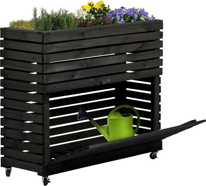 Image du produit Dobar Vaso da Giardino in Legno Alzato Grande con Ruote e Ripostiglio