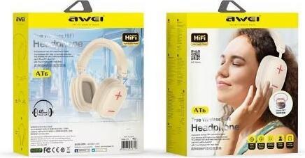 Actual product image Awei słuchawki nauszne Bluetooth AT6 beżowy/off-white (NC, 25 h, Wireless)