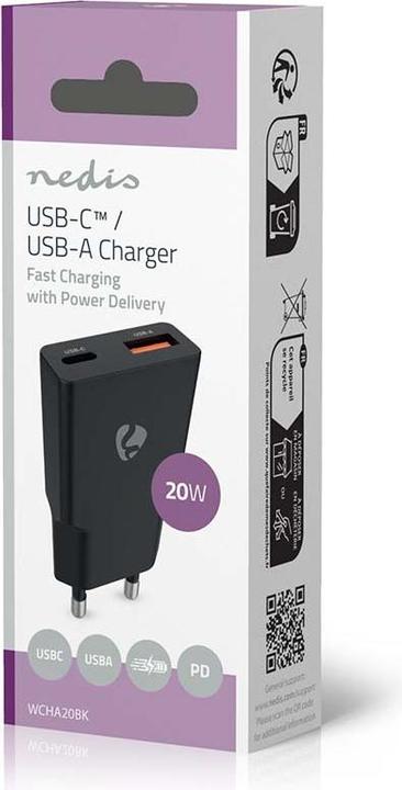 Immagine prodotto Nedis Netzladegerät | 20 W | GaN | PD3.0 | Schnellladefunktion | 1.5 / 2.0 / 2.22 A / 3.0 A | Anzahl (20 W)