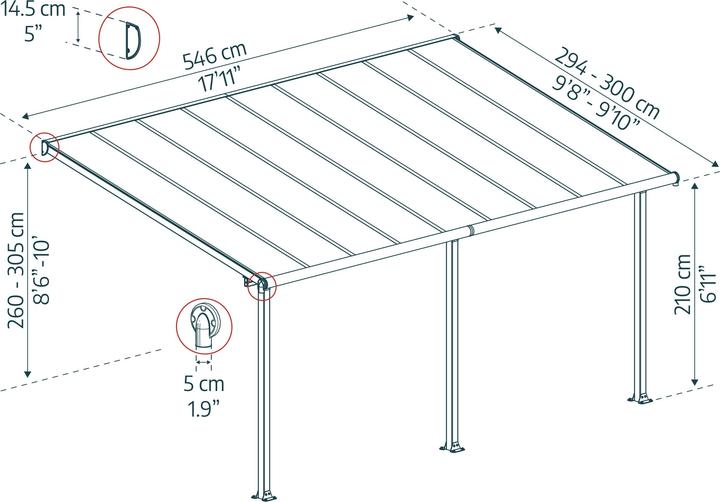 Produktbild Palram Terrassenberdachung Canopia Olympia 3x5.4 546 x 295 cm grau
