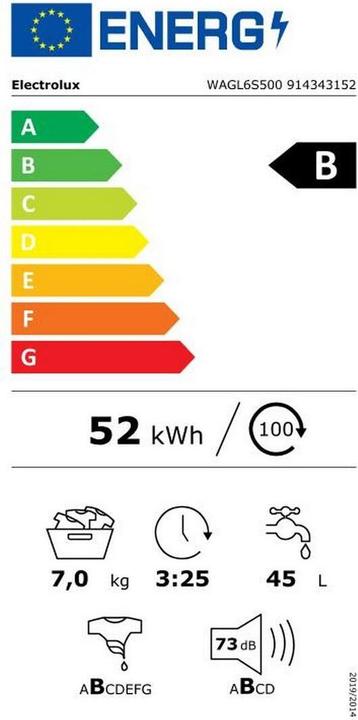 Label énergétique Electrolux WAGL6S500 (7 kg, Gauche)
