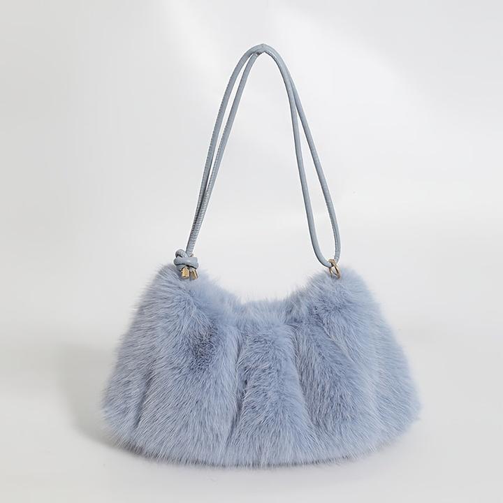 Only-Bags.Store Schicke Plüsch-Umhängetasche in Mondform - geräumig & weich, modische einfarbige Tote