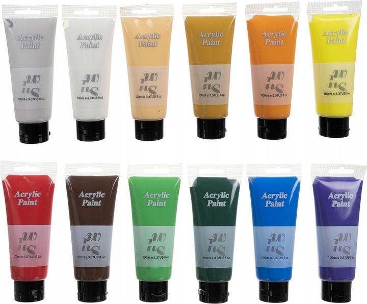Image du produit PRO-mounts Peinture acrylique 12 pcs. 100 ml Maaleo 20424 (Blanc, Orange, Jaune, Lila, Ocre, Rouge foncé, Vert foncé, Bleu, Gris chair, Vert clair, Marron, 100 ml)