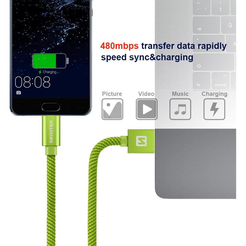 Thumbnail - Swissten Datenkabel Textil USB / USB-C 1.2 M (1.20 m, USB 3.2 Gen 1), USB Kabel