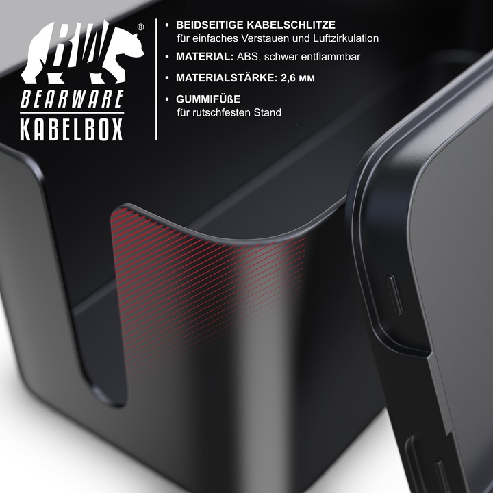 Produktbild Bearware 2x Kabelbox, Kabelkasten mit Gummifüssen, Kabelordner, Ladebox, Kabel Organisator, Kabelmanagement