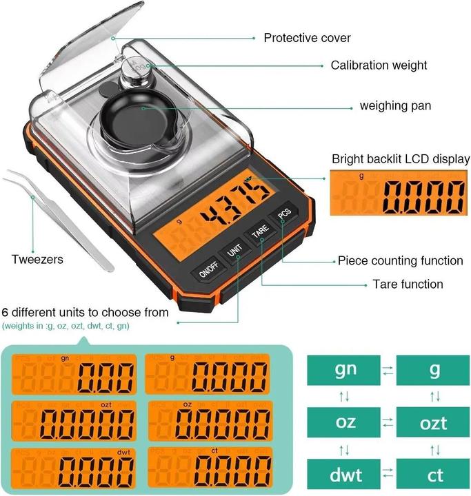 Produktbild Swissdetector Balance digitale en milligrammes - 0.001 g/50 g pour poudre - or - bijoux - Orange