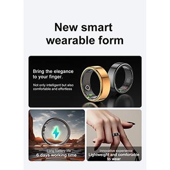 Immagine prodotto Powerton SMART Ring Grösse 8 schwarz / Smart Ring / BT 5.0 / IP68 (8, Nero, Oro)