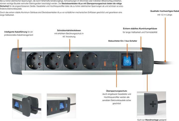 Actual product image As - Schwabe 18364 Surge protection socket strip protective contact (4 x, CEE 7/3, 1.50 m)