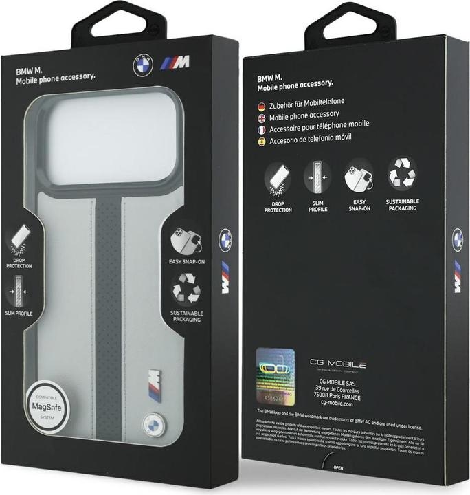Produktbild BMW Case M Perforated Stripe Logo MagSafe for iPhone 17 Pro Max gray (Apple iPhone 17 Pro Max)