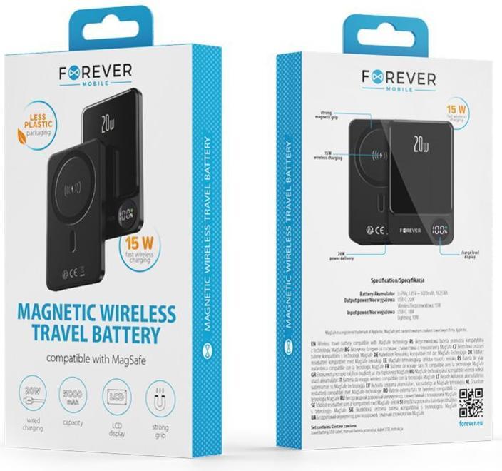 Immagine prodotto Forever power bank wireless MATB-200 20W PD 5000 mAh magnetico nero (5000 mAh, 20 W, 18.50 Wh)