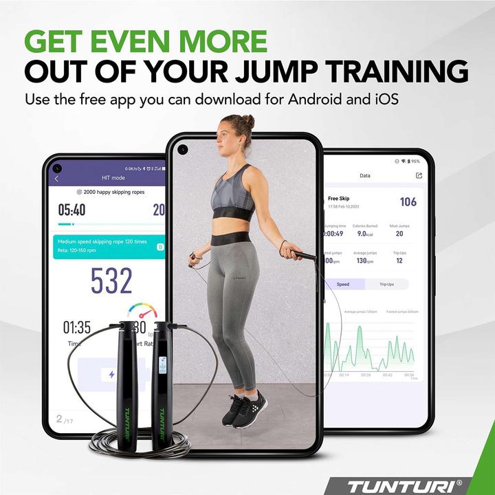 Actual product image Tunturi Smart Springseil mit Display und App (295 cm)