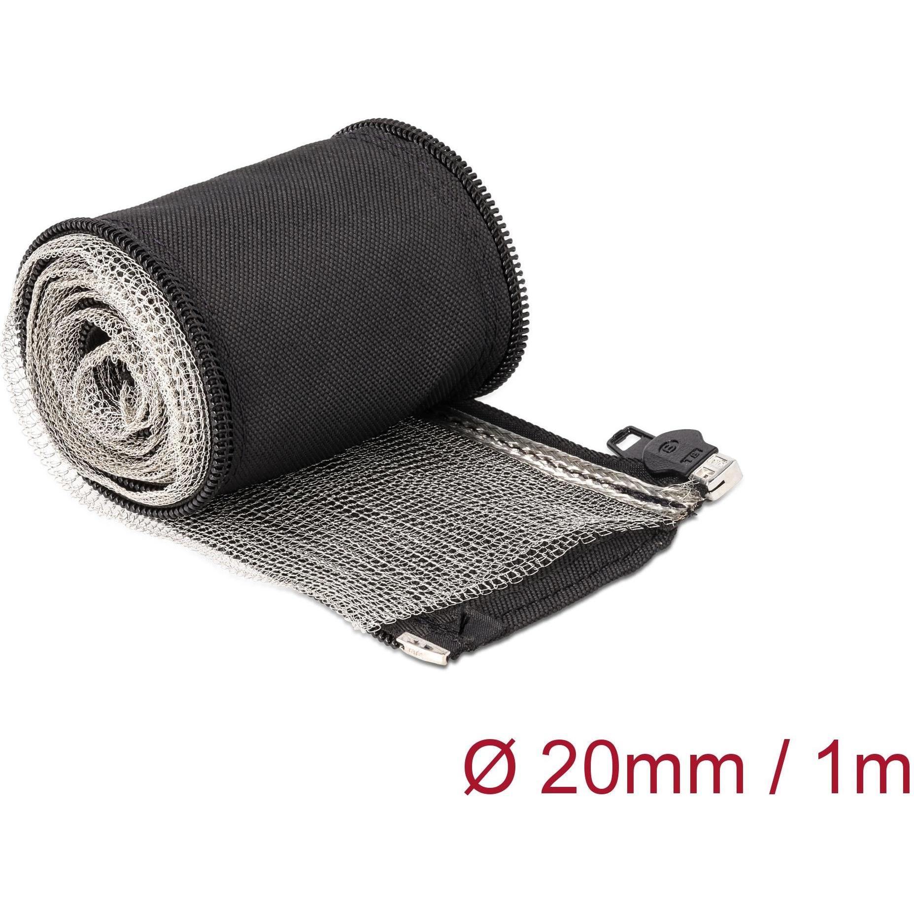 Thumbnail - Delock, Kabelschutz + Kabelführung, EMV Abschirmgeflechtschlauch mit Reissverschluss hitzebeständig 1 m x 20 mm schwarz ...
