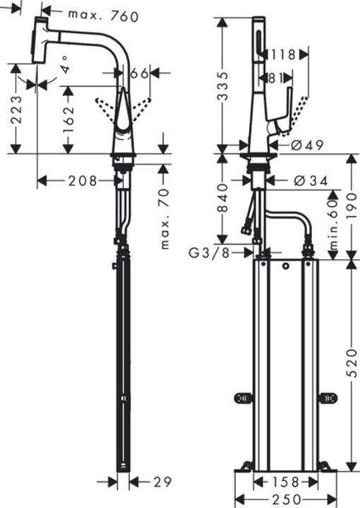 Productafbeelding hansgrohe HG ééngreeps wastafelmengkraan 220 TALIS S DN 15 m sBox uittrekbare vuistdouche ES-Op.