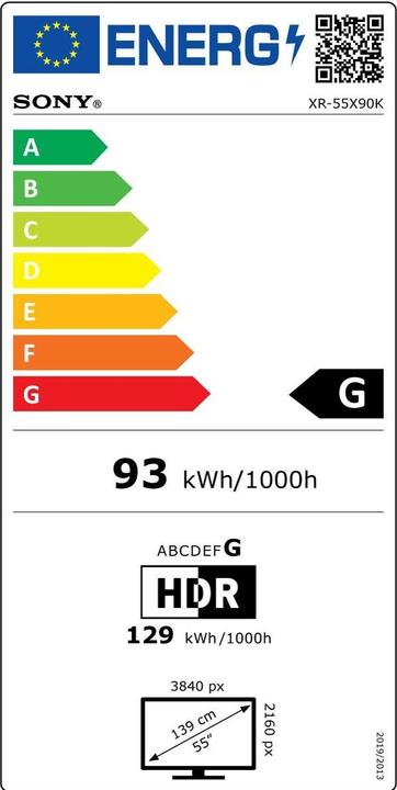 Energie-Label Sony XR-55X90K (55", X90K, LCD, 4K, 2022)