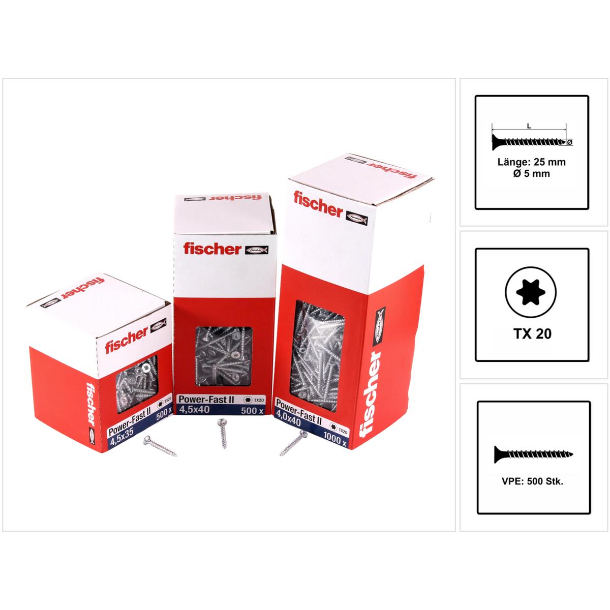 Thumbnail - Fischer, Schrauben, PowerFast II 5,0x25 SK TX VG blvz 500 (500 Schrauben pro Stück)