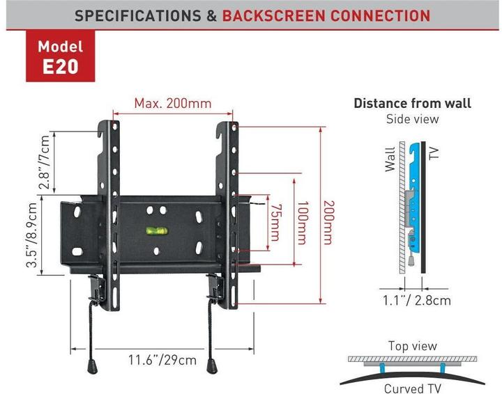 Image du produit Barkan Support mural WH E20, 19"-39". (Plafond, 30 kg, 13" - 43")