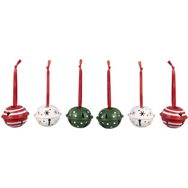 Thumbnail - MICA Living, Christbaumschmuck, Deko-Glöckchen - rot, weiss, grün - Ø = ca. 4 cm - 6 Stück - 1 Set (6 -teilig)