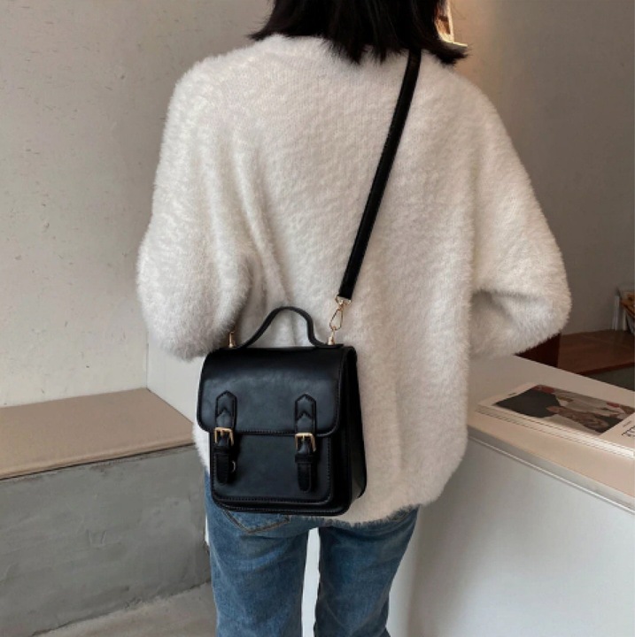 Only-Bags.Store Veganer Lederrucksack, Schulranzen, Schwarzer Schulranzen, Vegane Ledertasche, Vegane