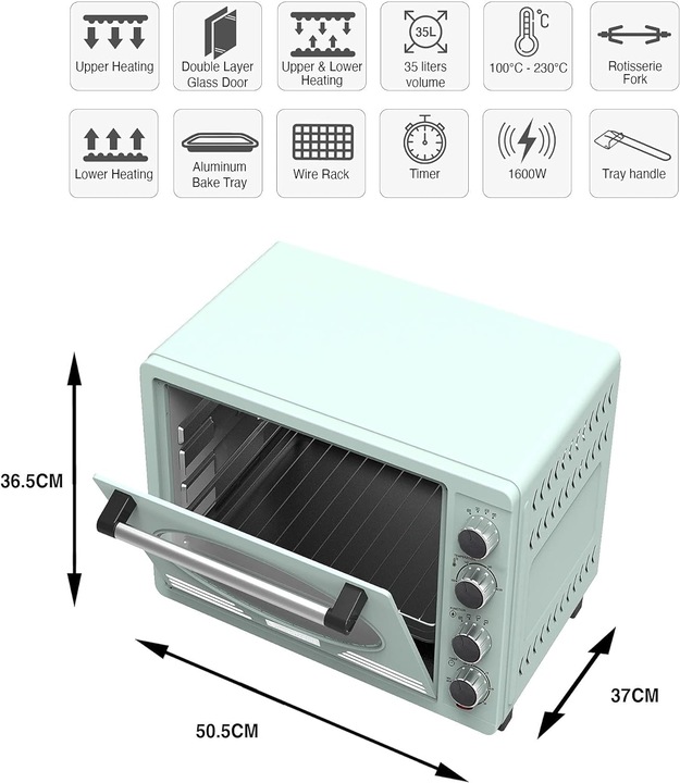 TurboTronic By Z-Line Retro Minibackofen mit Umluft Turquoise