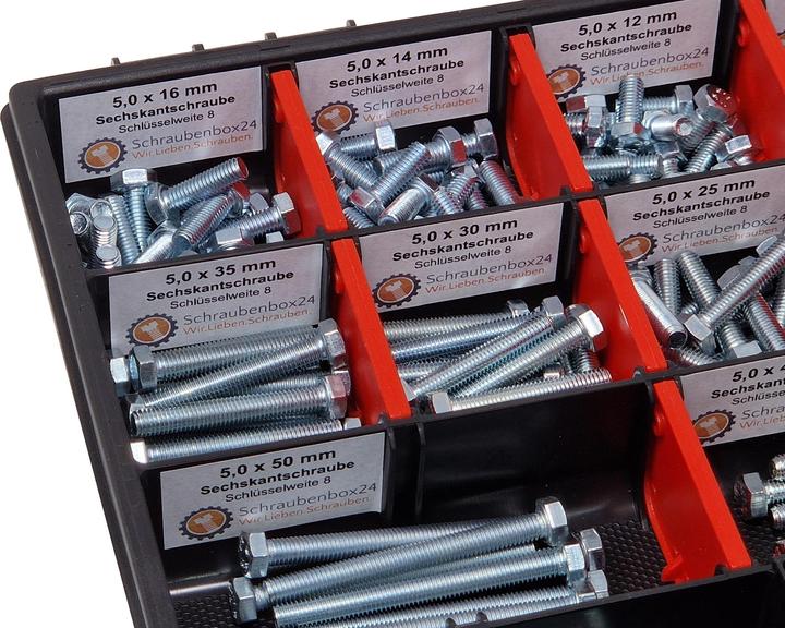 Produktbild Schraubenbox24 Sechskantschrauben Sortiment M5 // 6mm-60mm 300 tlg Schraubenbox DIN 933/ISO4017 (300 Schrauben pro Stück)