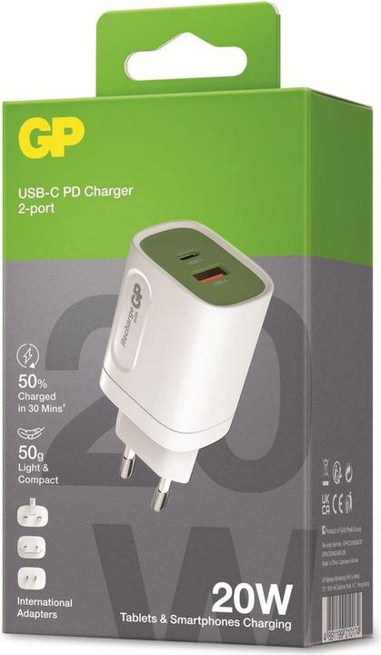 Produktbild GP Batteries 20W USB-A & USB-C Ladestecker inkl. Adapter für EU,CN und UK (20 W)