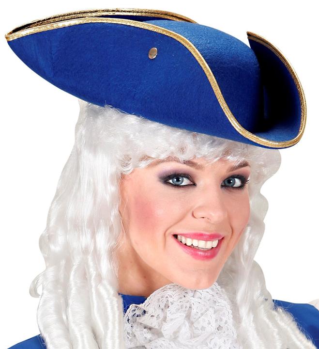 Actual product image Widmann Tricorn blue tricorn hat with gold felt edge