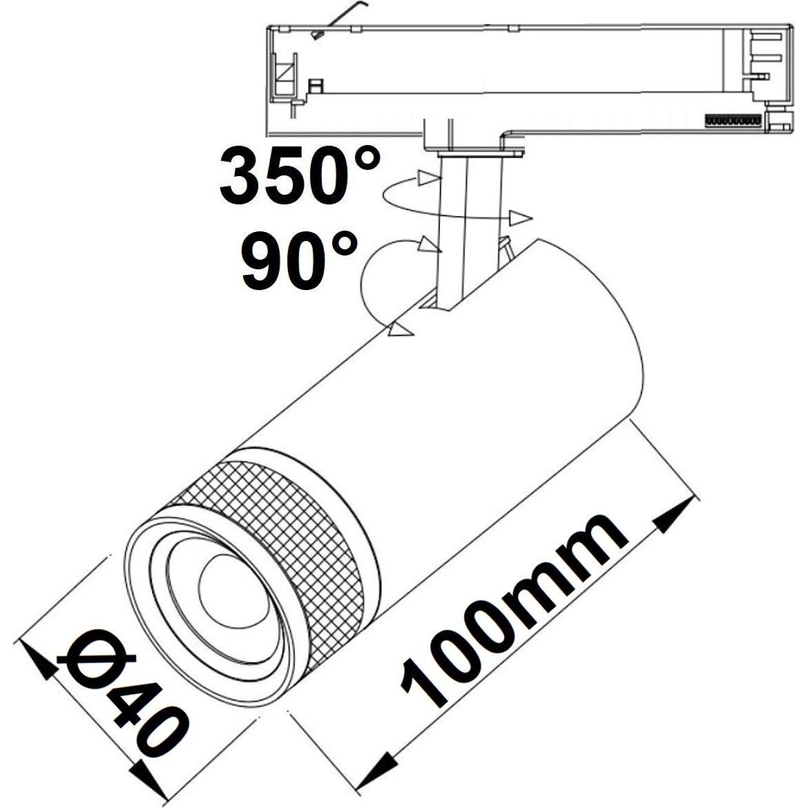 Thumbnail - Isoled, Zubehör Beleuchtung, Track48 Schienen-Strahler schwarz, 7W, fokussierbar 18°-60°, UGR<16, 48V DC, 3000K