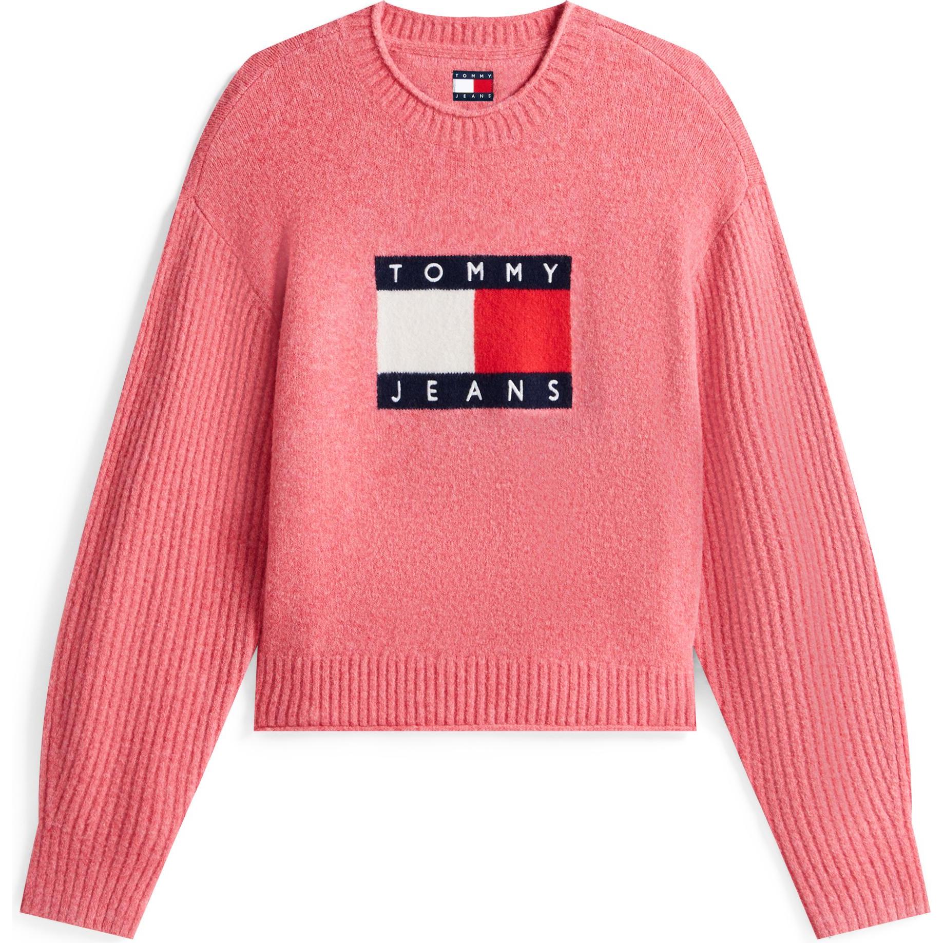 Tommy Jeans, Donne, Felpa + Maglione, Tjw Melange Flag Sweater Rib Ext, Rosa, (L)