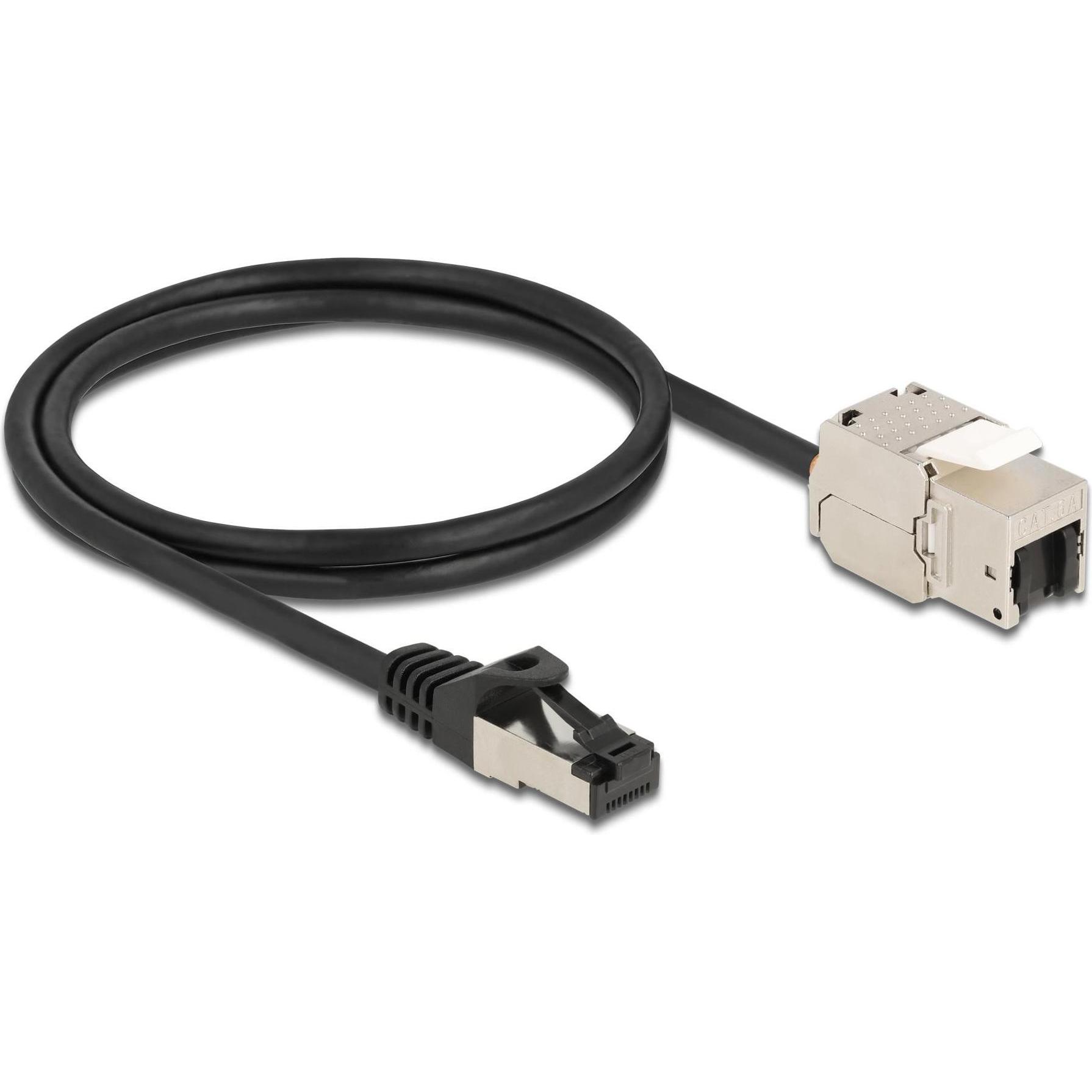 Thumbnail - Delock Kabel RJ45 Stecker zu Keystone Modul RJ45 Buchse Cat.6A 1 m schwarz (S/FTP, CAT6a, 1 m), Netzwerkkabel