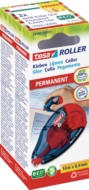 Produktbild tesa ecoLogo Refill-Kleberoller PERMANENT GLUE, 2er Pack