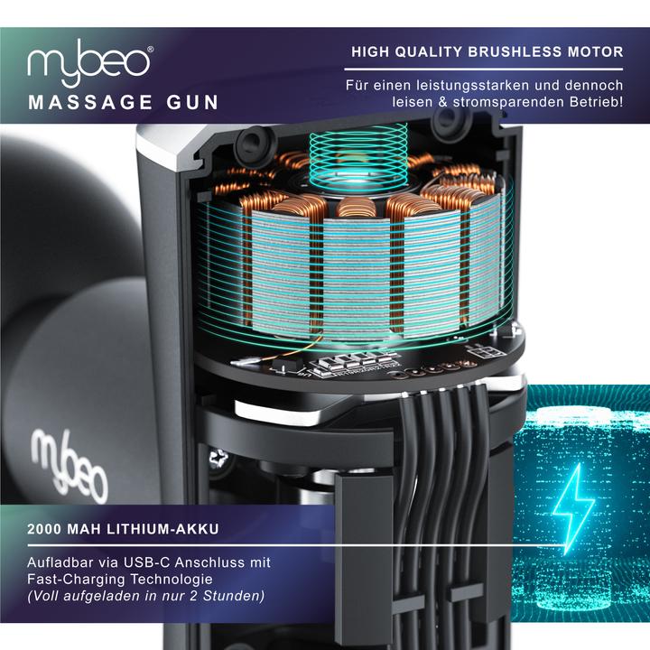 Actual product image Mybeo Massage gun for neck, shoulder, back, 4 heads, 4 speeds, 3D rotation, electric