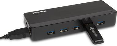 Actual product image Hamlet XHUB70036 USB 3.2 Gen 1 (3.1 Gen 1) Type-B interface hub 5000 Mbit/s Black (USB-A, 7 ports)