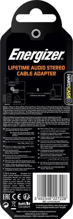 Actual product image Energizer HardCase AV adapter - Lightning to 3.5 mm jack audio adapter MFi 11 cm ROW-certified (white)