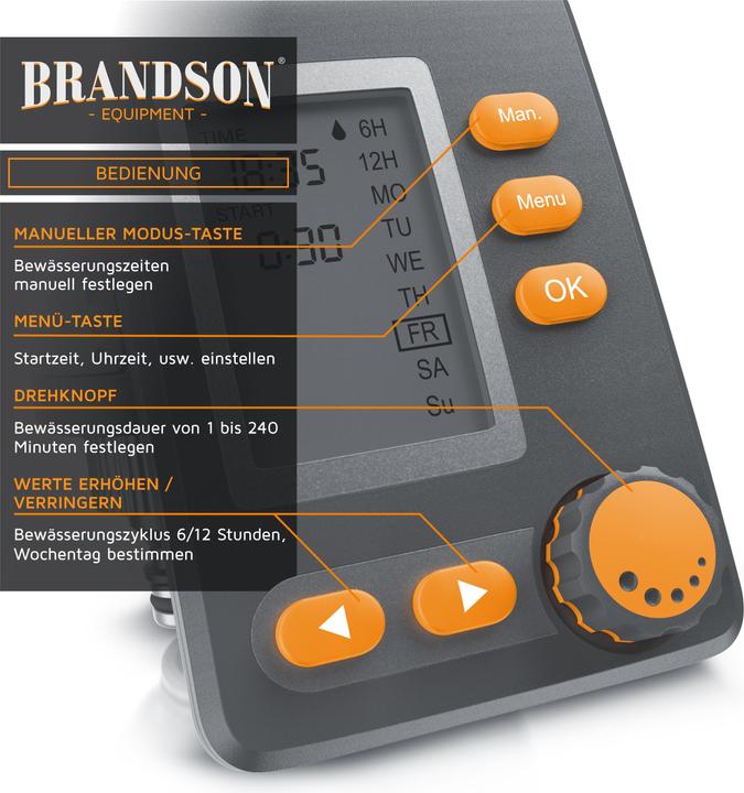 Actual product image Brandson Irrigation computer, water timer, irrigation timer, display, digital irrigation controller (Irrigation computer)