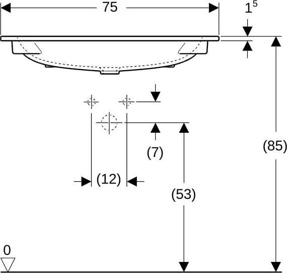 Produktbild Geberit iCon lavabo pour meubles, 1 trou pour robinet, sans trop-plein, 750x480mm, 501.844.00.1 (480 mm, 750 mm)