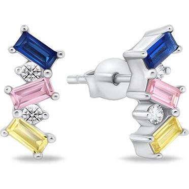 Brilio, Ohrringe, Silver - Silver earrings with colored zircons EA946WRBW