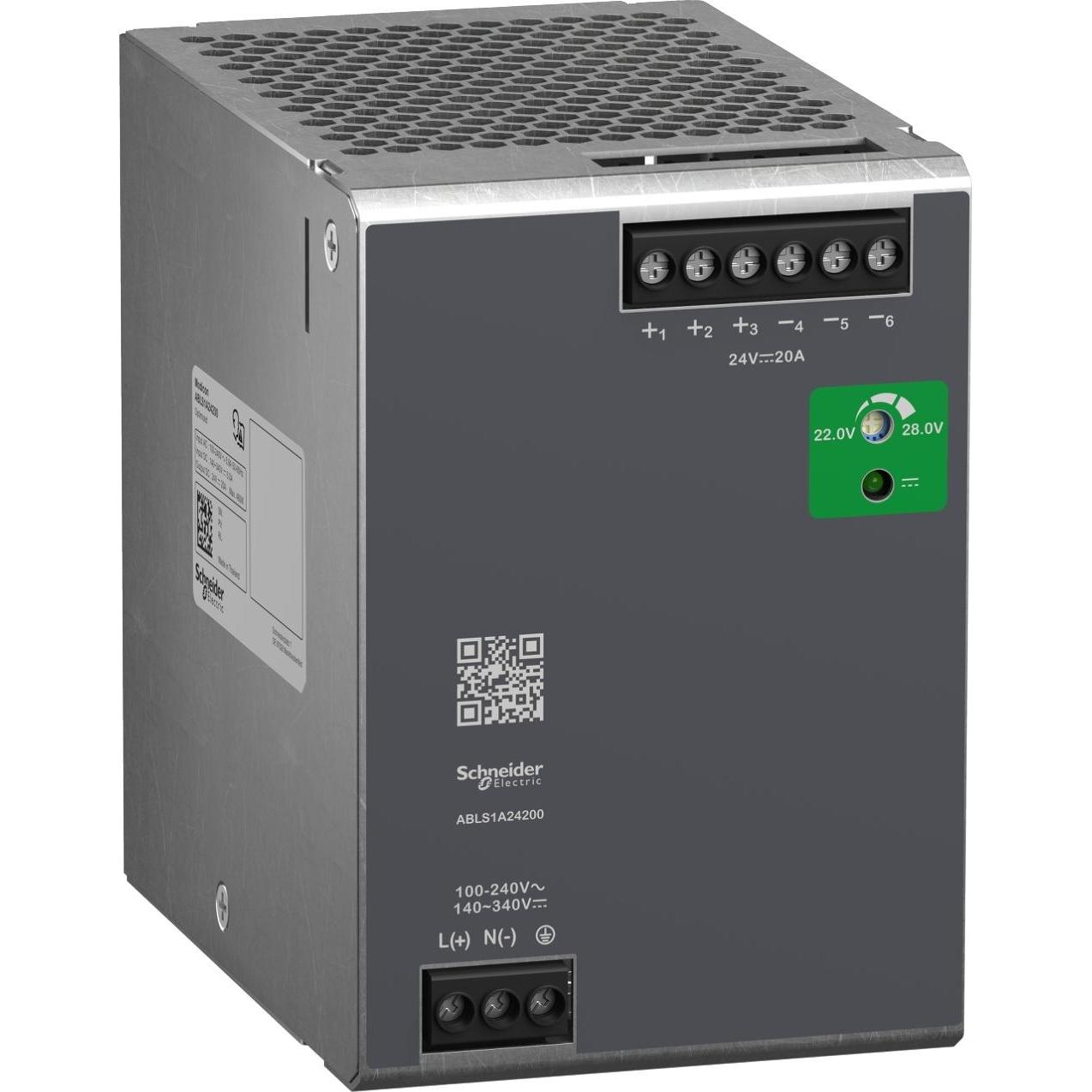 Schneider Electric, Quadro elettrico portatile, Alimentatore, OPTIMUM, 100-240VAC, 24VDC, 20A, 480W, monofase ABLS1A24200