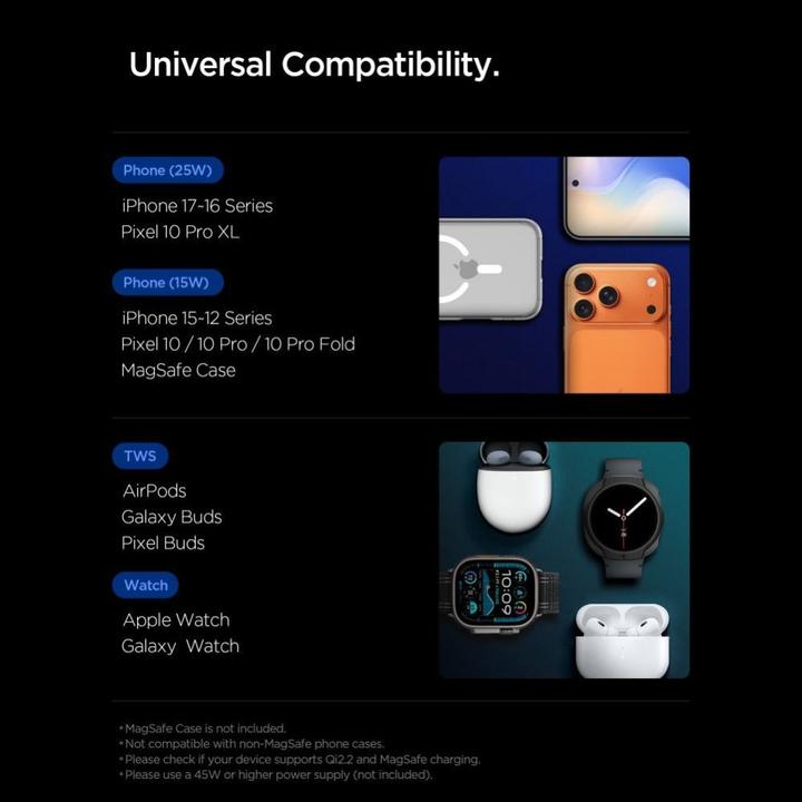 Image du produit Spigen Ładowarka indukcyjna Essential EF323MQ 3w1 25W Qi2.2 MagSafe czarny (25 W)