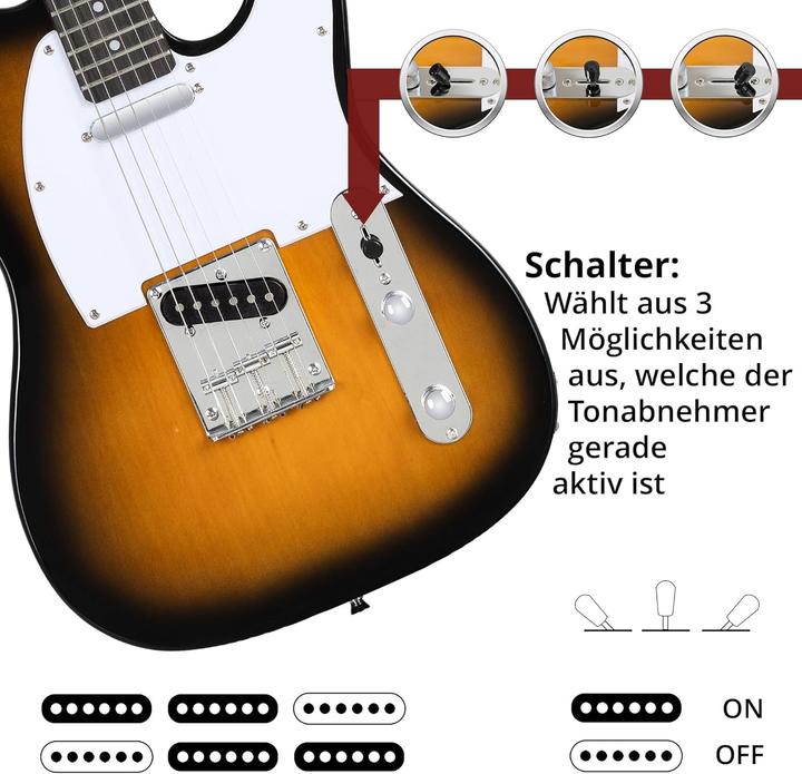 Image du produit Rocktile Guitare électrique avec micros simple bobinage et manche en érable (Guitare électrique, Corps : Tilleul, Manche : Érable, Touche : Palissandre)