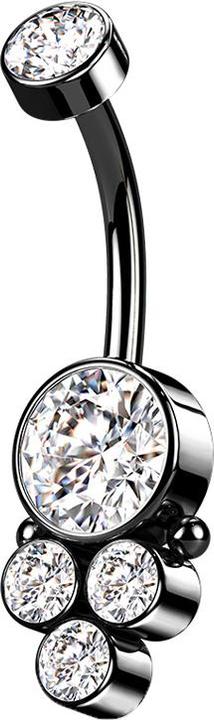 Immagine prodotto Star Piercing Filetto interno a banana disco nero con cristallo e quattro cristalli (senza ottone, Acciaio chirurgico 316L)