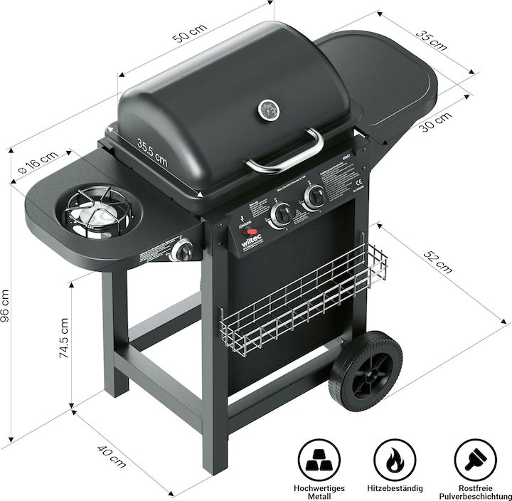 Produktbild Wiltec B-Ware Gas Grill mit Seitenbrenner (8.70 kW)