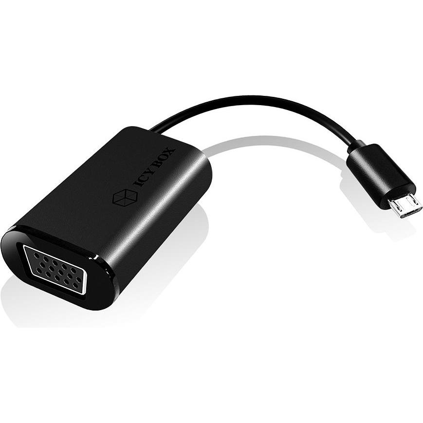 Thumbnail - Icy Box USB zu VGA (VGA, Micro USB, 143 cm), Data + Video Adapter, Schwarz