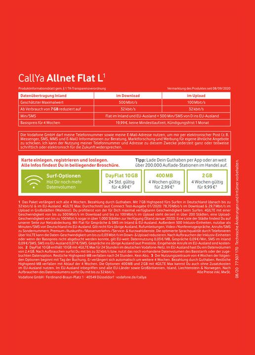 Actual product image Vodafone CallYa Allnet Flat L